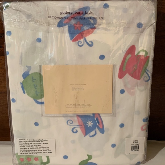 Pottery Barn Kids Tea Time Percale Duvet Cover Full/Queen - Picture 3 of 4